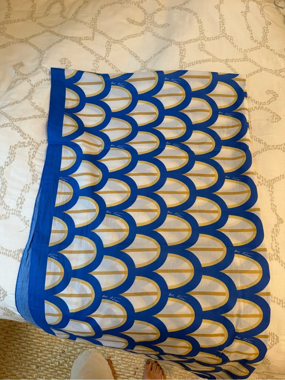 P.Johnson Blue Sheer Scallop Pattern Scarf & Wrap